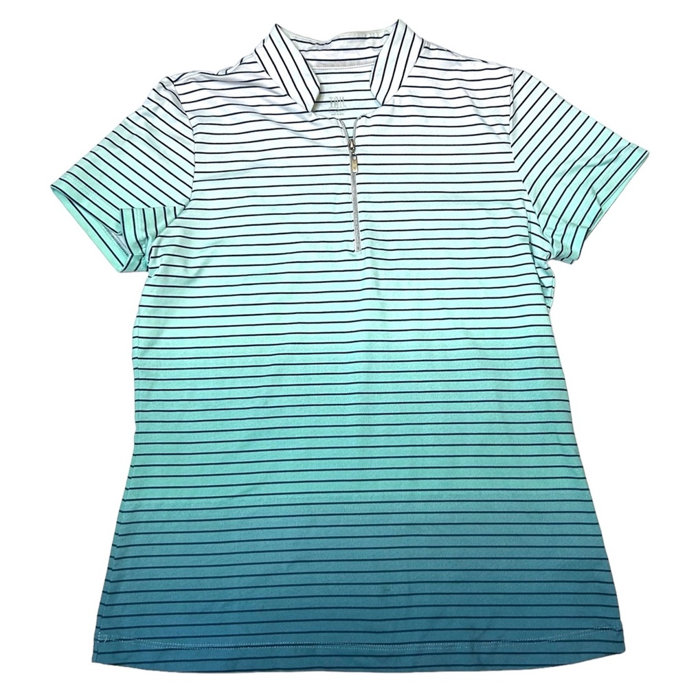 Tail Short Sleeve Tech Golf Shirt Women’s Small Ombré Blue Green Stripes Top